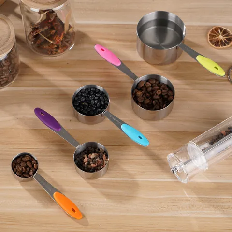 Stainless Steel Measuring Spoons And Cups Set Baking Measuring Tools With Colorful Silicone Handles For Kitchen Cooking
