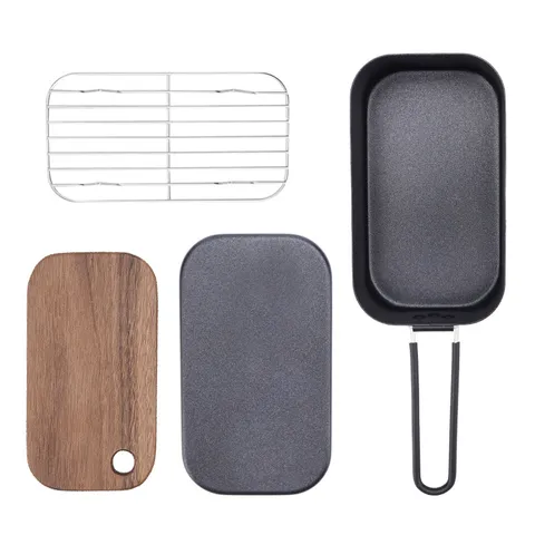 Ensemble de Boîte à Lunch de Camping en Plein Air Aluminium Antiadhésif Mess Tin Bento Box Avec Grille Vapeur et Planche à Découper