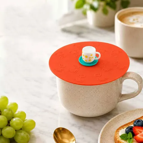 Universal Silicone Cup Lid Set Cute Teacup Handle Reusable Dustproof Mug Cover Food Grade Silicone Drinkware Accessories