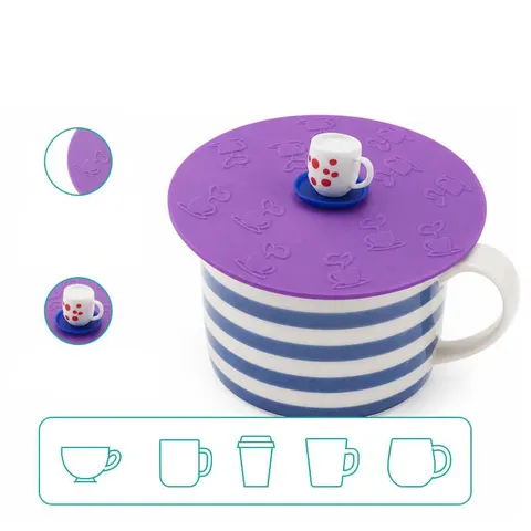 Universal Silicone Cup Lid Set Cute Teacup Handle Reusable Dustproof Mug Cover Food Grade Silicone Drinkware Accessories
