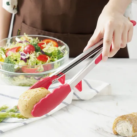 Edelstahl Silikon Lebensmittelzange Rutschfeste Küchenzange Mit Standfüßen Für BBQ Kochen Backen Grill Salat Servierwerkzeuge