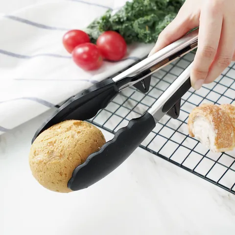 Roestvrij Stalen Voedseltang Siliconen Tips Antislip Keukentang Voor Koken Grill BBQ Bakken Brood Salade