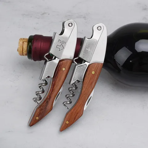 Coltello da Sommelier per Vino in Acciaio Inossidabile con Manico in Legno Multifunzionale Apribottiglie Portatile per Cucina Bar