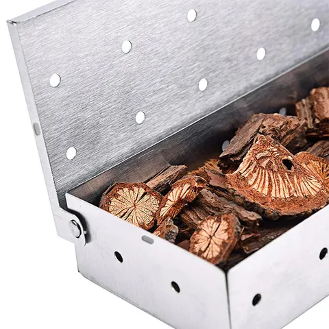 Stainless Steel BBQ Smoker Box With Hinged Lid And Air Holes For Wood Chips Charcoal Grills Barbecue Accessories