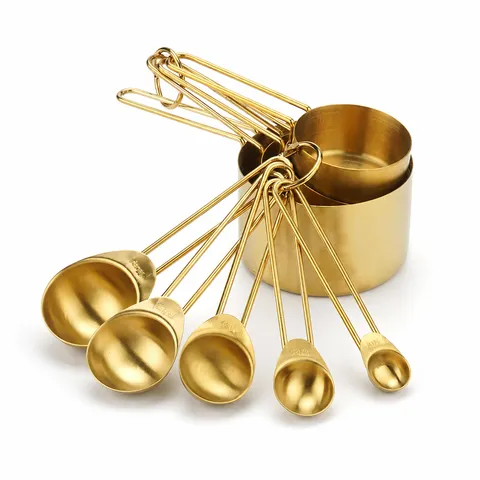Stainless Steel Measuring Cups And Spoons Gold And Original Color Baking Measurement Tool Kitchen Gadget