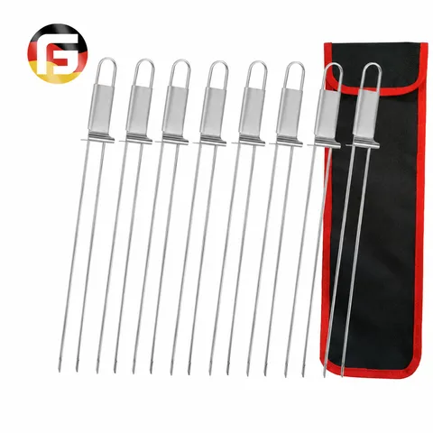 Stainless Steel Barbecue Skewer Set Heavy Duty BBQ Grilling Forks With Canvas Storage Bag Outdoor Camping Tools
