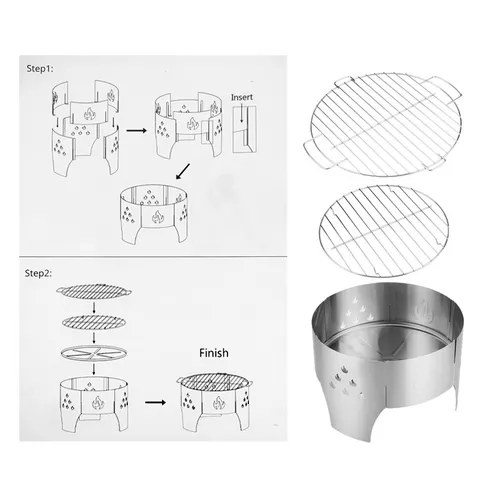 Grill Barbecue Portable en Acier Inoxydable Camping en Plein Air Poêle à Charbon Léger Assemblé Pour la Cuisine