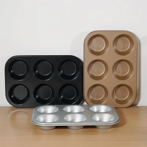 Große 6 Tassen Muffin Form Schwerer Kohlenstoffstahl Antihaftbeschichtung Cupcake Backform Champagner Gold Und Schwarz Küche Backgeschirr