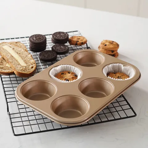 Große 6 Tassen Muffin Form Schwerer Kohlenstoffstahl Antihaftbeschichtung Cupcake Backform Champagner Gold Und Schwarz Küche Backgeschirr