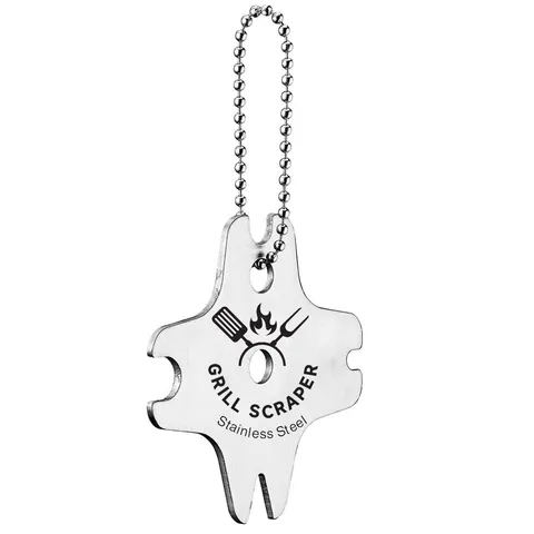 Stainless Steel BBQ Grill Scraper Multi-Functional Outdoor Barbecue Cleaning Tool with Hanging Hole and Chain