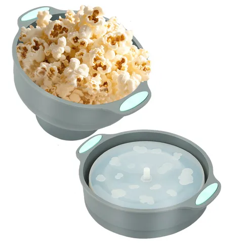 Foldable Silicone Popcorn Popper Bowl With Lid Microwave Safe Popcorn Maker Bucket Reusable Baking Pan Kitchen Baking Tool