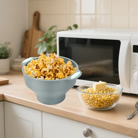 Foldable Silicone Popcorn Popper Bowl With Lid Microwave Safe Popcorn Maker Bucket Reusable Baking Pan Kitchen Baking Tool