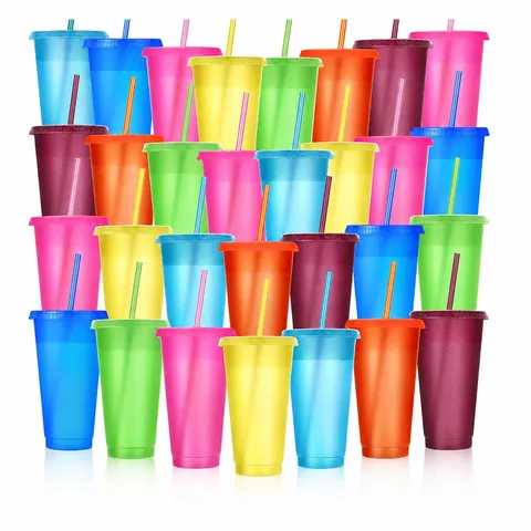 Große Kapazität Glitzer Strohbecher Kunststoff Kaltgetränk Saftbecher Mit Deckel Und Strohhalm Tumbler Party Trinkgeschirr
