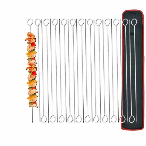 Stainless Steel BBQ Skewers with Canvas Bag Reusable Metal Shish Kabob Skewers for Outdoor Camping Grilling