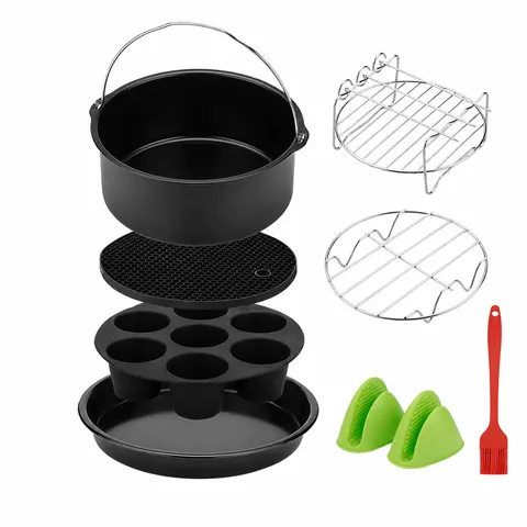 Ensemble d'Accessoires pour Friteuse sans Huile Plaque de Cuisson Grille en Acier Inoxydable Tapis en Siliconen