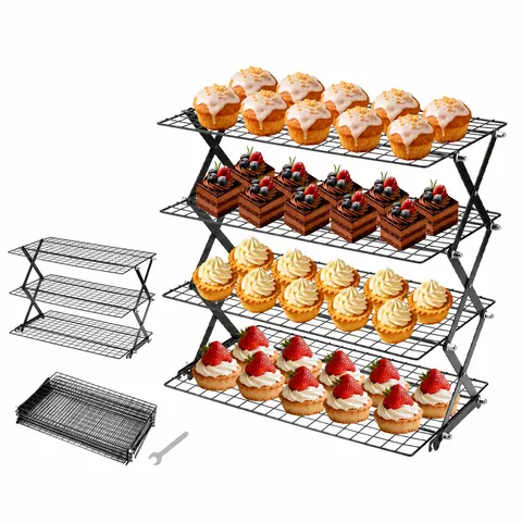 Foldable Metal Wire Cooling Rack Stackable Bakeware Tiered Bread Cake Cooling Grid Kitchen Storage Shelf