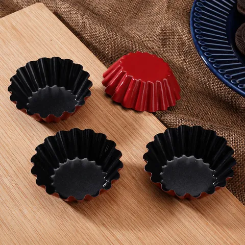 Small Flower Shape Egg Tart Mold Non Stick Carbon Steel Round Tartlet Pan Baking Tool For Kitchen Pastry