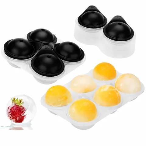 Silicone Ice Cube Tray With Funnel Sphere Ice Ball Maker Mold For Whiskey Cocktail Home Kitchen Bar Drinkware Tool