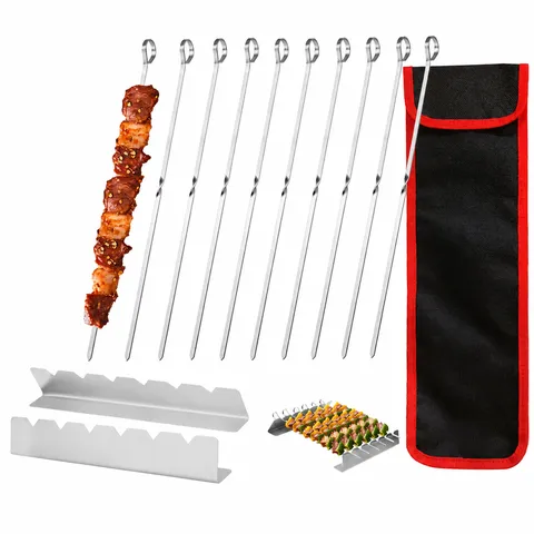 SeV Souvlakia BBQ apo Anokseidwto Atsali me Forith Sxara Metalika Souvlakia gia Camping kai Psirsimo