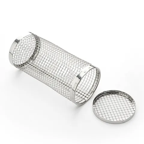 Cestello per Griglia Rotolante in Acciaio Inossidabile Cilindrico BBQ Rete per Grigliare Utensile per Cucina Esterna
