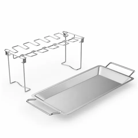 Stainless Steel Chicken Leg Rack BBQ Grill Roasting Stand With Drip Tray Portable Outdoor Cooking Tool