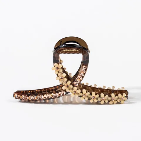 Pince à Cheveux Fleur Strass Élégante Doux Chic Résine Accessoires Cheveux Pour Femmes Et Filles Style Quotidien Fête
