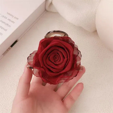 Pince à Cheveux Élégante en Organza Fleur de Rose Accessoires de Coiffure Floraux Doux Pour Femmes Filles