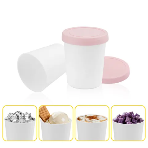 Plastic Ice Cream Cup With Silicone Lid Multi-Specification Reusable Frozen Dessert Container For Kitchen Food Storage