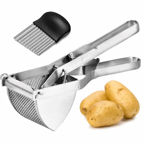 Heavy Duty Stainless Steel Potato Ricer Manual Potato Masher Kitchen Tool With Holes And Ergonomic Long Handle