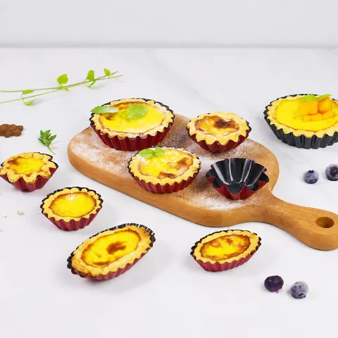 Household Non-Stick Carbon Steel Egg Tart Molds Flower Shape Round Cake Baking Pans Oven Kitchen Bakeware Tool