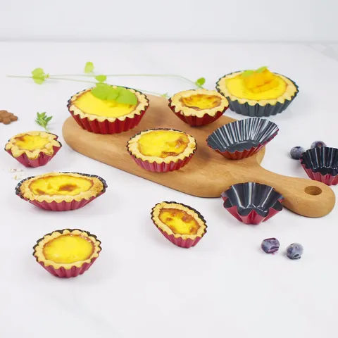 Household Non-Stick Carbon Steel Egg Tart Molds Flower Shape Round Cake Baking Pans Oven Kitchen Bakeware Tool