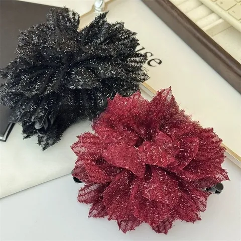 Mode Pince à Cheveux Fleur de Rose Résille Pailletée Accessoires de Coiffure Pince Requin Élégant Outil de Coiffure pour Femmes Filles