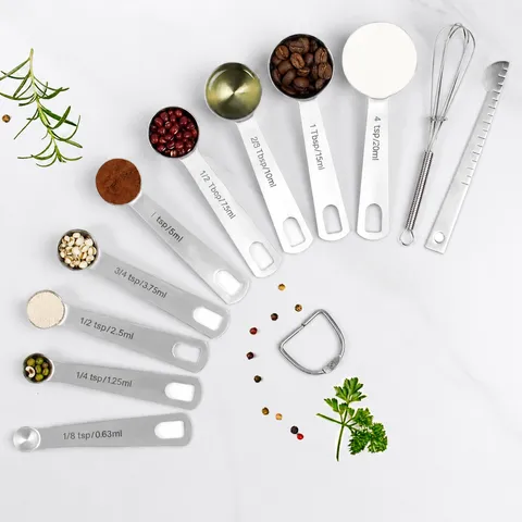 Amerikanisch Minimalistisch Edelstahl Runde Messlöffel Set Backskala Gewürze Kochen Messlöffel Mit Abstreicher