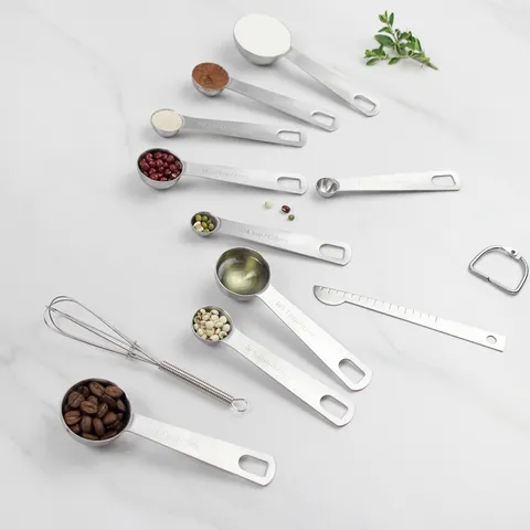 Amerikanisch Minimalistisch Edelstahl Runde Messlöffel Set Backskala Gewürze Kochen Messlöffel Mit Abstreicher