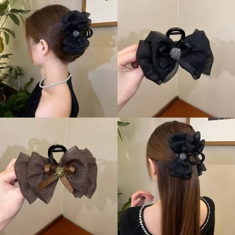 Pince à Cheveux Bouffante Nœud Bulle Grande Pince Mâchoire en Filet pour Femmes Filles Accessoires Coiffure