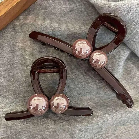 Harz Haarkralle Schokolade Braun Künstliche Perle Haarklammer Elegant Rutschfeste Kieferklammer Für Damen Tägliches Styling