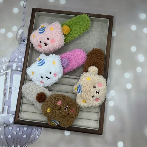 Mignonne Pince à Cheveux Bec de Canard en Peluche Ours Style Doux Barrettes Cheveux Douces Duveteuses Frange Accessoires Coiffure