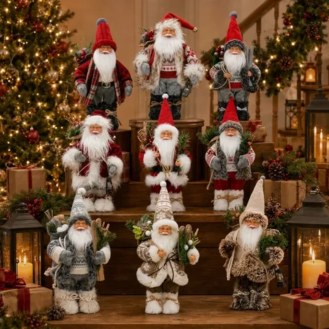 Christmas Plush Santa Claus Figurine Standing Doll Home Tabletop Decor Festive Winter Party Decoration
