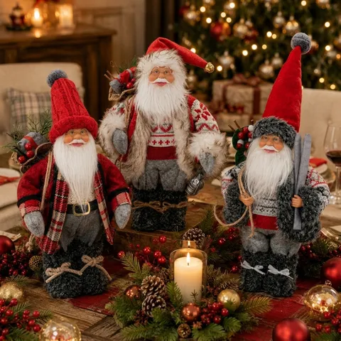 Christmas Plush Santa Claus Figurine Standing Doll Home Tabletop Decor Festive Winter Party Decoration