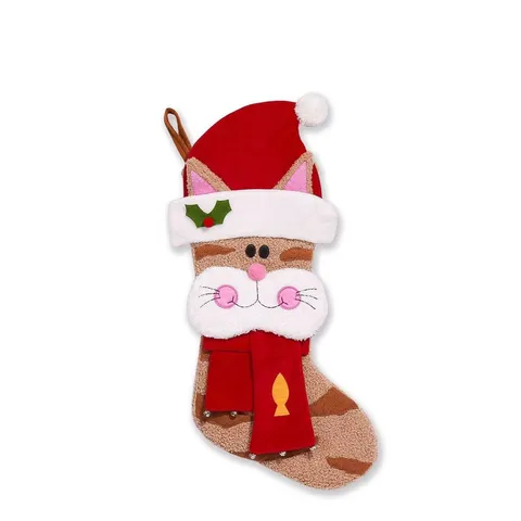 Christmas Decoration Plush 3D Cat Christmas Stocking Fireplace Hanging Gift Bag Festive Holiday Party Decor