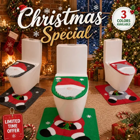 Christmas Toilet Seat Cover And Rug Set Santa Claus Festive Bathroom Decor Acrylic Toilet Lid Mat Holiday Supplies