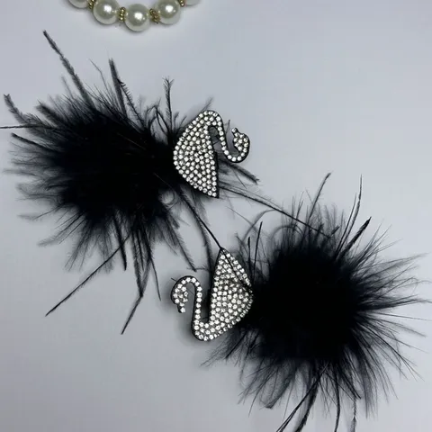 Elegant Rhinestone Swan Hair Clip Black Ostrich Feather Duckbill Hair Clip For Women Fashion Hair Styling