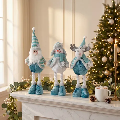 Retractable Christmas Plush Toy Doll Santa Claus Snowman Reindeer Knit Sweater Holiday Festive Home Decor Toy