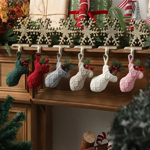 Cable Knit Bone Shaped Christmas Stocking Hanging Ornament Festive Tree Decorations Holiday Mantel Decoration Gift Bag