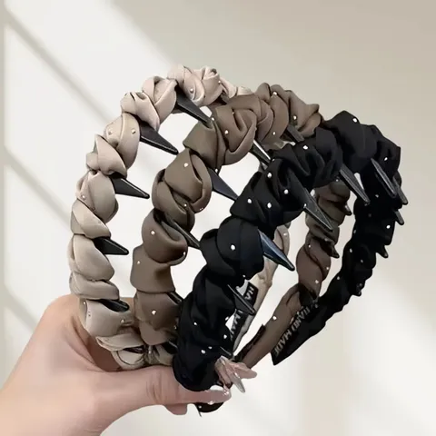 Damen High Crown Plissierter Stoff Haarreif Antirutsch Tägliche Haarring Elegante Perle Niete Haarschmuck Kopfbedeckung