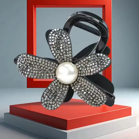Pince à Cheveux Élégante Fleur Perle Strass Pince Bec de Canard Cristal Scintillant Accessoires Cheveux Femme