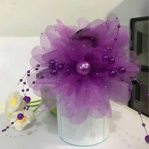 Pince à Cheveux en Filet Motif Fleur de Pivoine Élégante avec Glands de Perles Grand Accessoire de Coiffure pour Femmes Filles