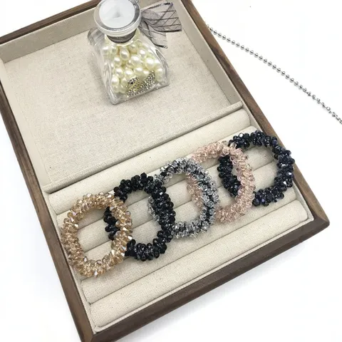 Attache-Cheveux en Perles de Cristal de Style Coréen Corde Élastique Strass Étincelants Accessoires de Coiffure pour Femmes