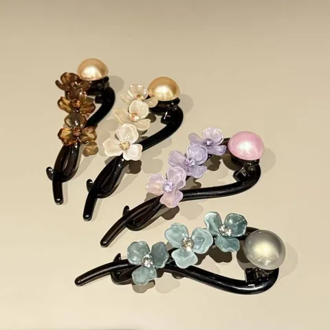Vintage Acide Acétique Floral Pince à Cheveux Femmes Élégant Résine Fleur Épingle à Cheveux Strass Perle Artificielle Accessoires Cheveux