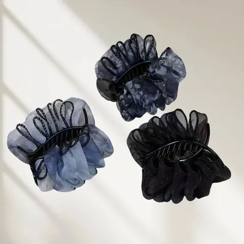 Pince à Cheveux Élégante en Filet Strass Plissé Floral Accessoires Cheveux pour Fête Femme